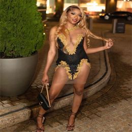 Black Girls Baddies Prom Dresses 2024 Sexy One Shoulder Gold Lace Short Evening Dress Elegant Women Cocktail Club Party Gowns Fancy See Through Graduation Dress Chic