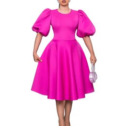 Designer Dresses Summer Women Round Neck Puff Sleeve Waisted Gown Dress A-line Dresses Fashion Pleated Skirt Sexy Night Club Party Wear Spring Women's Clothing S-3XL