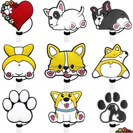 Drinking Sts 19Colors Girls Baby Cute Pet Animals Sile St Toppers Accessories Er Charms Reusable Splash Proof Dust Plug Decorative 8Mm Otyxv