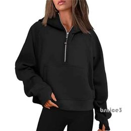 Lu-43 Autumn Winter Yoga Suit Scuba Hoodie Half Zip Women's Sports Sweater Loose Gym Jacket Fitness Short Plush Coat Sweatshirt 3163