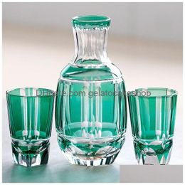 Wine Glasses Japan Kagami Design Edo Kiriko Crystal Rock Glass Hand Carving Green Bamboo Liquor Tumbler Top Grade Whiskey Cup Drop D Dhznb