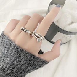 Cluster Rings WEDHOC 925 Sterling Silver Mini Tools Hip-hop Punk Screws Bolts Resizable Opening Ring For Women Luxury Jewelry Party Gift