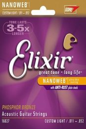 Whole 3 Sets Elixir 16027 011052 Acoustic Guitar Strings Phosphor Bronze with NANOWEB Ultra thin coating CUSTOM LIGHT3834712