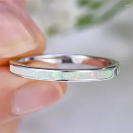 Anéis de casamento feminino charme branco fogo opala pedra prata cor jóias para mulheres pequeno fino redondo anel de noivado