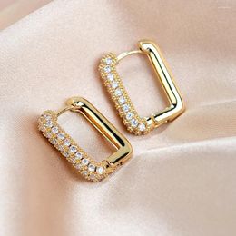 Hoop Earrings Simple Geometric Square Crystal CZ Huggies Women Luxury Gold Plated 2024 Trend In Aesthetic Jewelry