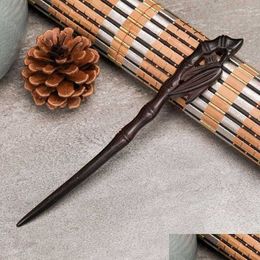 Hair Clips Barrettes Hair Clips Handmade Carving Ancient Chinese Hairpin Black Sandalwood Forks Women Girls Hanfu Dress Wooden Sty Dhpqg