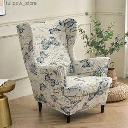Chair Covers Stretch Wing Chair Cover Butterfly Pattern Spandex Armchair Covers Nordic Removable Relax Sofa Slipcover With Seat Cushion Cover L240315