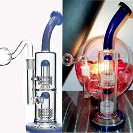 Double matrix Perc Glass Water Bongs Oil Rigs Hookahs Shisha Smoking Glass Pipe Recycler Dab Rigs 25cm tall