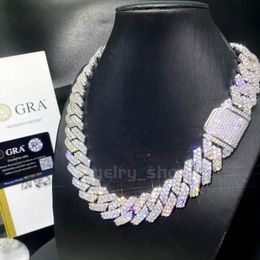 necklace moissanite chain moissanite necklace bracelet VVS iced out diamond 18mm gold color chain necklace 925 Sterling silver men miami cuban link