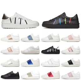 2024 Womens Mens Rivet Designer Stud Casual Shoes Valenstinoy Open Sneaker Pink Silver Gold White Black Calfskin Leather Flat Sports Trainers Platform Sneakers