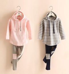 Autumn Spring 2 3 4 6 7 8 Years Striped Long Sleeve Cotton Hoodies TopsLeggings Baby Kids Girl 2Pcs Outfits Clothing Sets 2011265773355