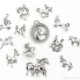 65Pcs Antique silver Alloy Mixed Horse Charms Pendants For Jewellery Making Necklace DIY Accessories279P