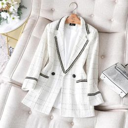 Women's Suits Oversized Plaid Tweed Jacket 2024 Korean Fashion Long Sleeve Blazer Coat Office Lady Elegant Single Button Outwear Plus Size