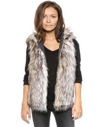 2017 Spring Faux Fur Vest Femme Hooded Vest Outwear Short Coat Special Slim Ladies Coats Women BlackWhite Plus6039414