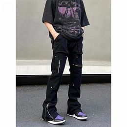Techwear Jeans Men Y2k Black Fashion Wide Leg Denim Pants for Men Casual Streetwear Hip Hop Straight Baggy Jeans Stylish 240309