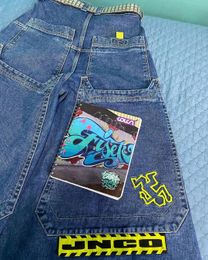 Y2K High Waist Denim JNCO Pattern Retro Extra Large Pocket Baggy Jeans Gothic Wide Leg Pants Skateboarding Gothic Pants 240313