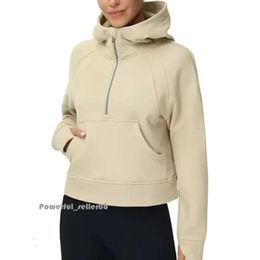 Lu-43 Autunno Inverno Tuta da yoga Scuba Felpa con cappuccio Mezza zip Maglione sportivo da donna Allentato Giacca da palestra Fitness Cappotto corto in peluche Felpa 5752