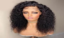 Brazilian 12Inch 180Density Kinky Curly Cut Short Bob Wig Natural Black Colour Middle Part Glueless Lace Front wigs Remy Soft Fibe58079287