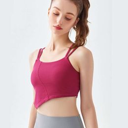 Lu Align Lemon Rib Top Women Sports Bra Double Spaghetti Strap Fiess Bralette High Suppprt Yoga Tank Tops Push Up Trainning Padded Underwea