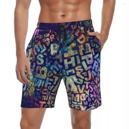 Men's Shorts Letter Type Gym Summer Word Art Print Y2K Funny Beach Short Pants Sports Quick Dry Graphic Swim Trunks