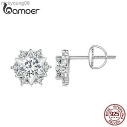 Charm Bamoer Snowflake Stud Earrings 0.5 Carat Diamond Moissanite Earrings 925 Sterling Silver Jewellery For Women Wedding GiftL2403