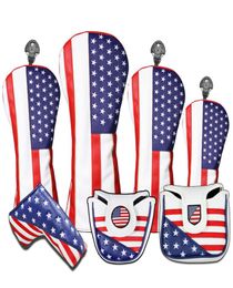 USA Theme Red Stripes Stars PU Leather Golf Club Headcover Driver Fairway Wood Putter Covers6883865