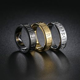 Stainless Steel Viking Letter Rings Band Rune Letter Gold Ring for Men Fashion Jewelry