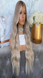 180 Density Light Brown Rooted Platinum Blonde Wig Highlight Remy Human Hair 13x4Lace Front Wigs for Black Women Transparent Lace 5001190