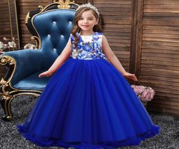 Princess New Blue Red Flower Girl Dresses A Line Jewel Neck Ruffles With Big Bow Long Toddler Kids Pageant Party Gowns FS78016462899