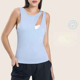LU-060 Sexy Light Thin Yoga Tank Tops Suit Summer Fashion Hollow Out Design Outdoor Tennis Sports Workout Wear Vest for Women