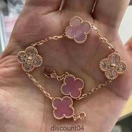 High Quality Flower Bracelet Four Leaf Clover Fashion Jewellery 18k Shell Motif Charm Women Men Diamond Chain Valentines Day Giftube9ube9
