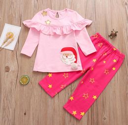 Summer Spring And Autumn Baby Girl039s Clothing Baby Ins Popular Long Sleeve Printed Cartoon Santa Suits Christmas Children035473089