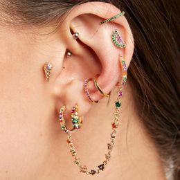 Double piercing 2 hole earring jewelry gorgeous long cz tassel chain link small huggie hoop earrings fashion244p