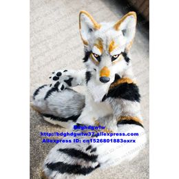 Mascot Costumes Grey White Long Fur Furry Husky Dog Wolf Fox Fursuit Mascot Costume Adult Cartoon Character Festival Gift Cute Lovable Zx2916