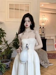 Casual Dresses French Sweet Girl Strapless Dress Women's Spring Pure Sexy Slim Fit High Waist A-line Long Fashion Female Clothes