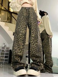 Women's Jeans GUUZYUVIZ Vintage High Waisted Denim Leopard Pants Women Y2k Streetwear Casual Loose Straight Baggy Femme