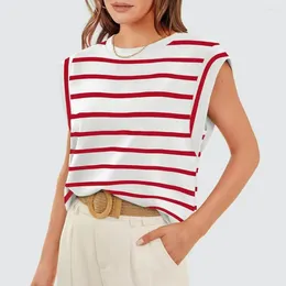 Women's Blouses Women Summer Tank Top Elastic Striped Colour Block For Loose Fit O-neck Tee Shirt With Raglan Sleeves