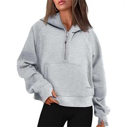 Lu-43 Autumn Winter Yoga Suit Scuba Hoodie Half Zip Women's Sports Sweater Loose Gym Jacket Fitness Short Plush Coat Sweatshirt 4613