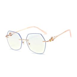 New anti blue light fashionable blue film round face frame with degree frameless light Sunglasses 809