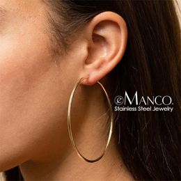 e-Manco Super Large 70mm Circle Hoop Earring for women Hyperbole Thin Stainless Steel Earrings women Simple Earrings Y200323281r