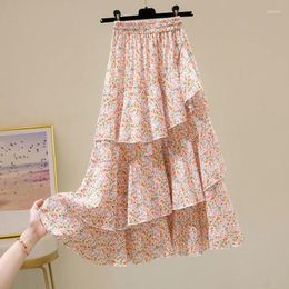 Skirts Vintage Floral Print A-Line Chiffon Summer Women 2024 Bohemian Skirt Fashion High Waisted