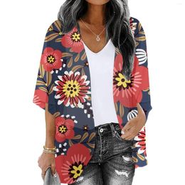 Ethnic Clothing Button Cardigan Sweater Summer Womens Floral Printed Puff Sleeve Chiffon Kimono Loose Cover Up Front Open Cardigans