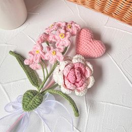 Garden Decorations Hand-knitted Mother' Day Gift Tulip Rose Crochet Flowers Artificial Flower Bouquet Homemade Desktop Decor Birthday