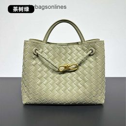 10A Bottegs Venets Original Andiamo BagsSmall Design Cowhide Woven Handbag Metal Rope Buckle Tote Shoulder with Original 1:1 Logo