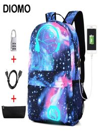 Diomo Cool Luminous School Bags For Boys And Girls Backpack With Usb Charging Anime Backpack For Teenager Girls Antitheft Y1905172344645