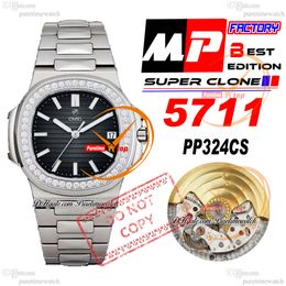 5711/1A CAL A324SC Automatic Mens Watch MPF Diamonds Bezel Gray Texture Dial Stick Markers Stainless steel bracelet Super Edition Reloj Hombre Puretimewatch PTPP