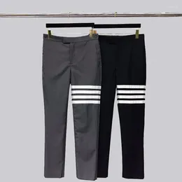 Men's Suits Pant Spring Autumn Fashion Brand Trousers For Men White 4-Bar Stripe Formal Pants Casual Designer Wool Suit