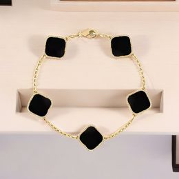 Stylish Classic Four Leaf Clover Charm Bracelet 18K Gold Onyx Shell Mother of Pearl for Women and Girls Wedding Mother's Day Jewelry Women Gifts