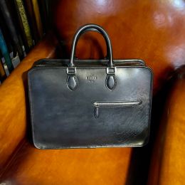 Handmade Briefcase Enlarged and Widened Double Layer Zipper Handbag Imported from Italy Calfskin Ancient Method Pure Hand Polished Colour Can be Diagonally