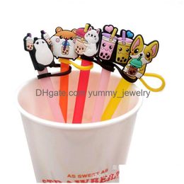 Drinking Sts Cute Girl Milk Tea Sile St Toppers Accessories Er Charms Reusable Splash Proof Dust Plug Decorative 8Mm Party Drop Delive Otstc